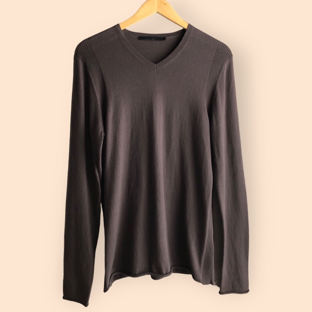 JANDCOMPANY Cotton Cashmere Knit Brown Neutral Lightweight V-neck Sweater Large